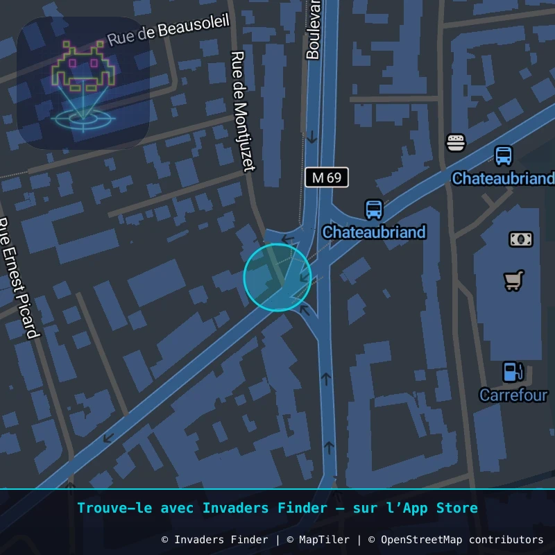 Zone approximative de l'invader CLR_30, dans le quartier Quartier Fontgiève, Clermont-Ferrand à Clermont-Ferrand. Emplacement exact disponible dans l'app Invaders Finder.