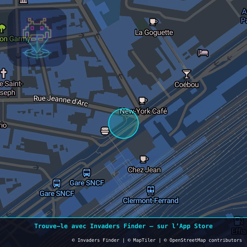 Zone approximative de l'invader CLR_33, dans le quartier Saint-Jean, Clermont-Ferrand à Clermont-Ferrand. Emplacement exact disponible dans l'app Invaders Finder.