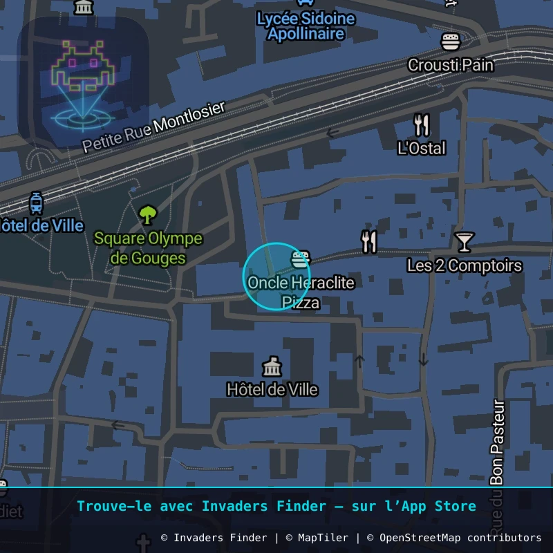 Zone approximative de l'invader CLR_38, dans le quartier Quartier Fontgiève, Clermont-Ferrand à Clermont-Ferrand. Emplacement exact disponible dans l'app Invaders Finder.