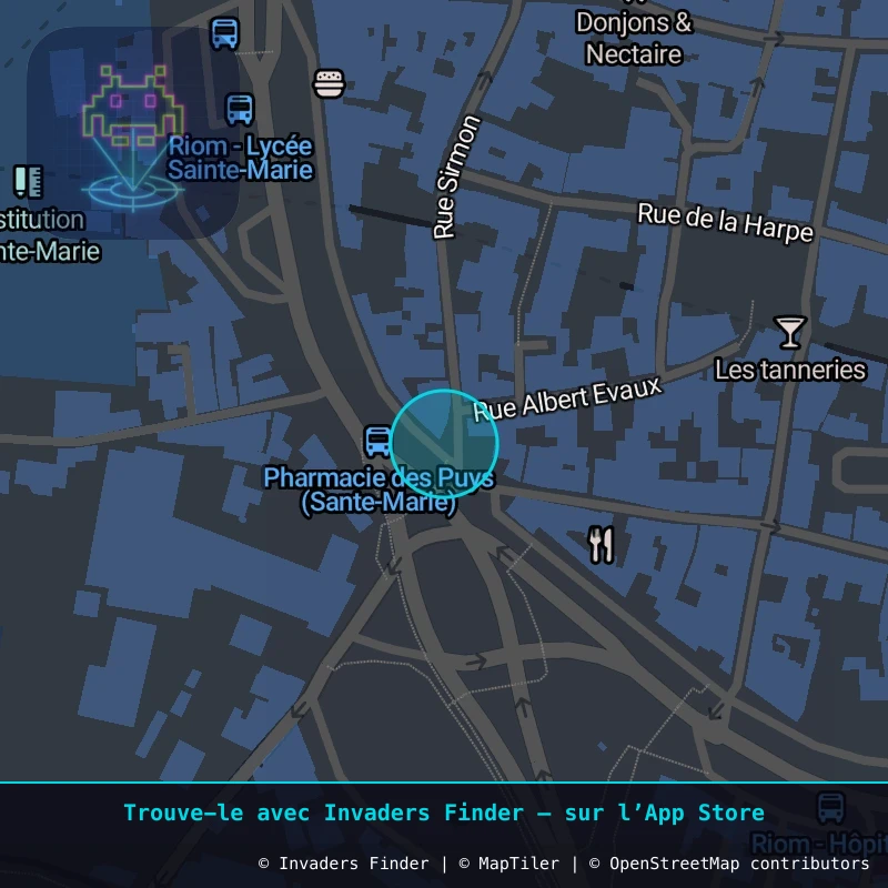 Zone approximative de l'invader CLR_40, dans le quartier Centre-ville, Riom à Clermont-Ferrand. Emplacement exact disponible dans l'app Invaders Finder.