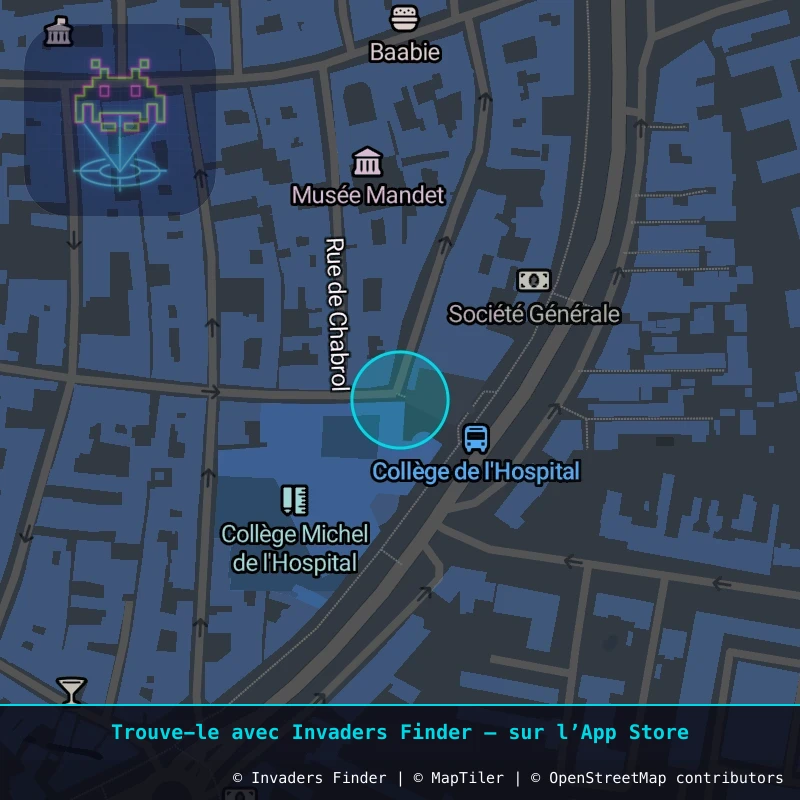 Zone approximative de l'invader CLR_44, dans le quartier Centre-ville, Riom à Clermont-Ferrand. Emplacement exact disponible dans l'app Invaders Finder.
