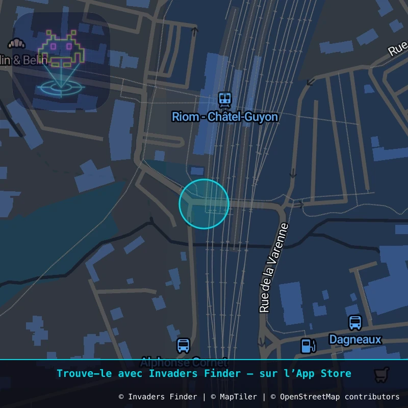 Zone approximative de l'invader CLR_45, dans le quartier Centre-ville, Riom à Clermont-Ferrand. Emplacement exact disponible dans l'app Invaders Finder.