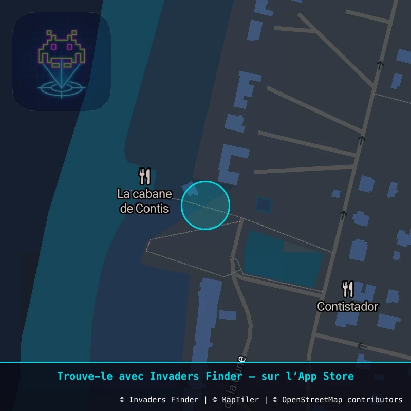 Zone approximative de l'invader CON_01, dans le quartier Saint-Julien-en-Born à Contis. Emplacement exact disponible dans l'app Invaders Finder.