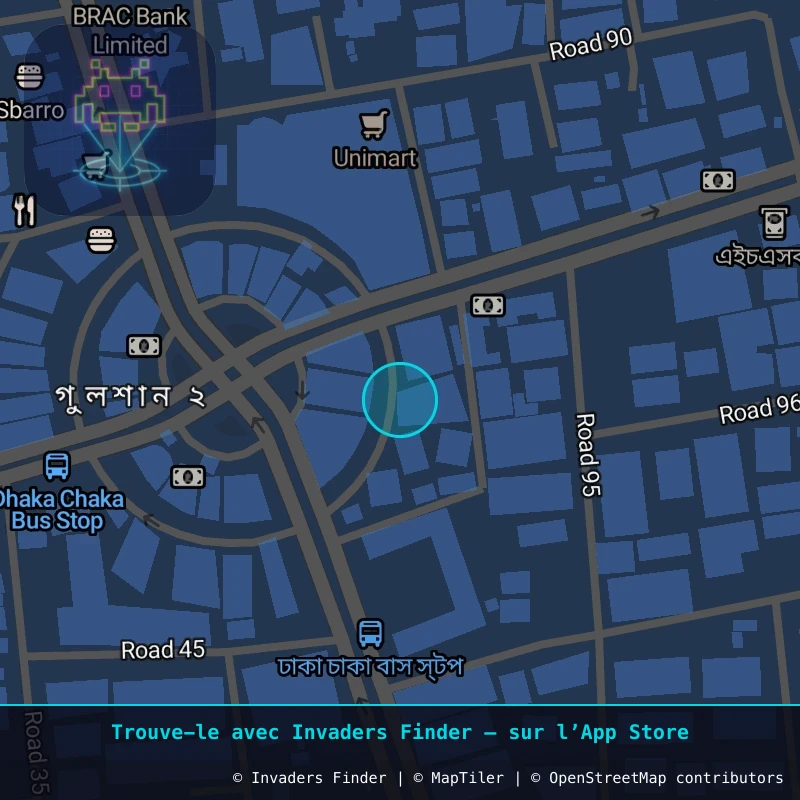 Zone approximative de l'invader DHK_02, dans le quartier Gulshan-2, Dacca à Dacca. Emplacement exact disponible dans l'app Invaders Finder.