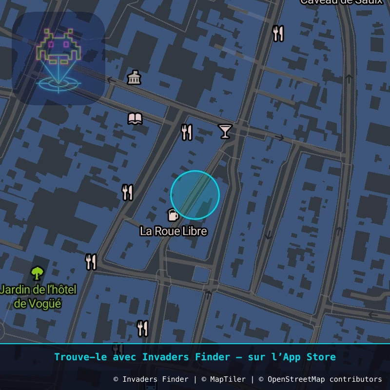 Zone approximative de l'invader DIJ_04, dans le quartier Centre-Ville, Dijon à Dijon. Emplacement exact disponible dans l'app Invaders Finder.