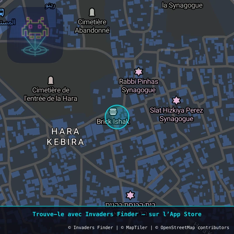 Zone approximative de l'invader DJBA_17, dans le quartier Taourit à Djerba. Emplacement exact disponible dans l'app Invaders Finder.