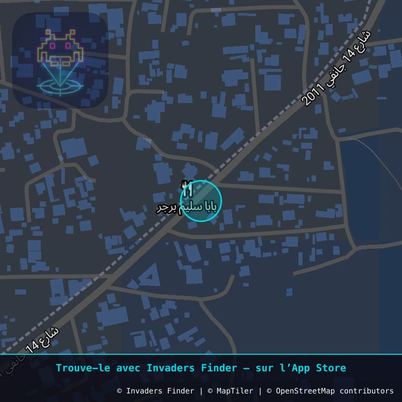 Zone approximative de l'invader DJBA_31, dans le quartier Taourit à Djerba. Emplacement exact disponible dans l'app Invaders Finder.