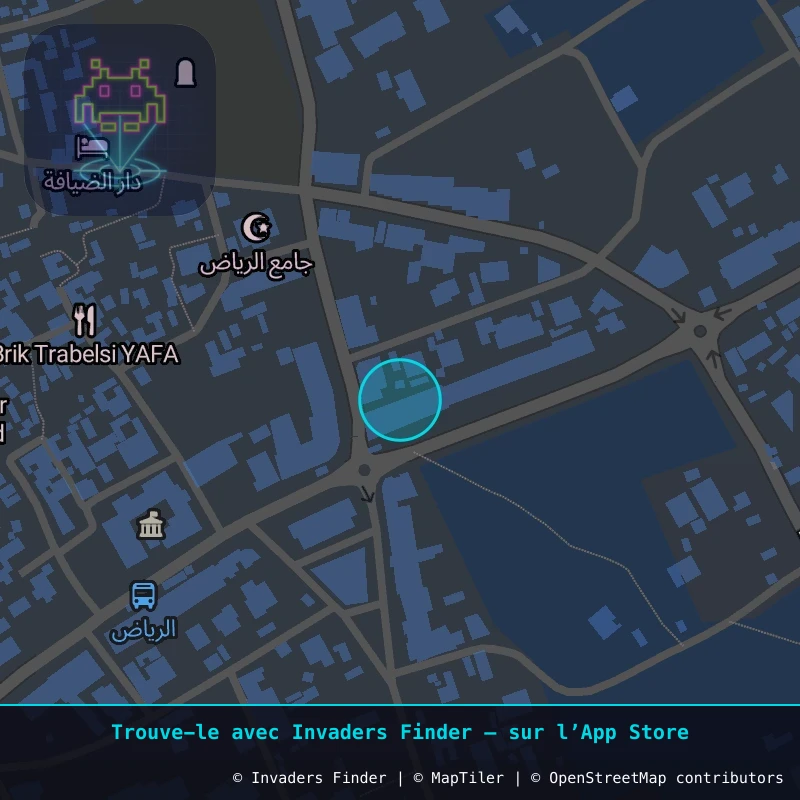 Zone approximative de l'invader DJBA_35, dans le quartier Erriadh à Djerba. Emplacement exact disponible dans l'app Invaders Finder.