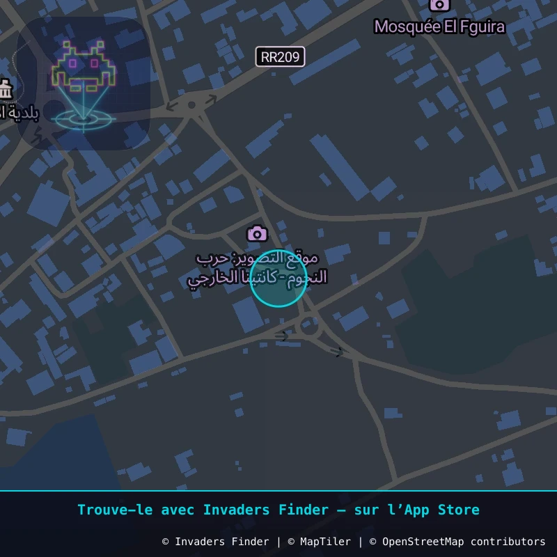 Zone approximative de l'invader DJBA_40, dans le quartier Ferjeyine, Adjim à Djerba. Emplacement exact disponible dans l'app Invaders Finder.