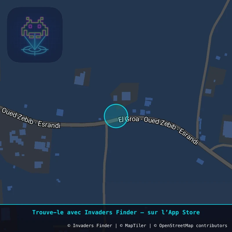 Zone approximative de l'invader DJBA_50, dans le quartier El Groa à Djerba. Emplacement exact disponible dans l'app Invaders Finder.
