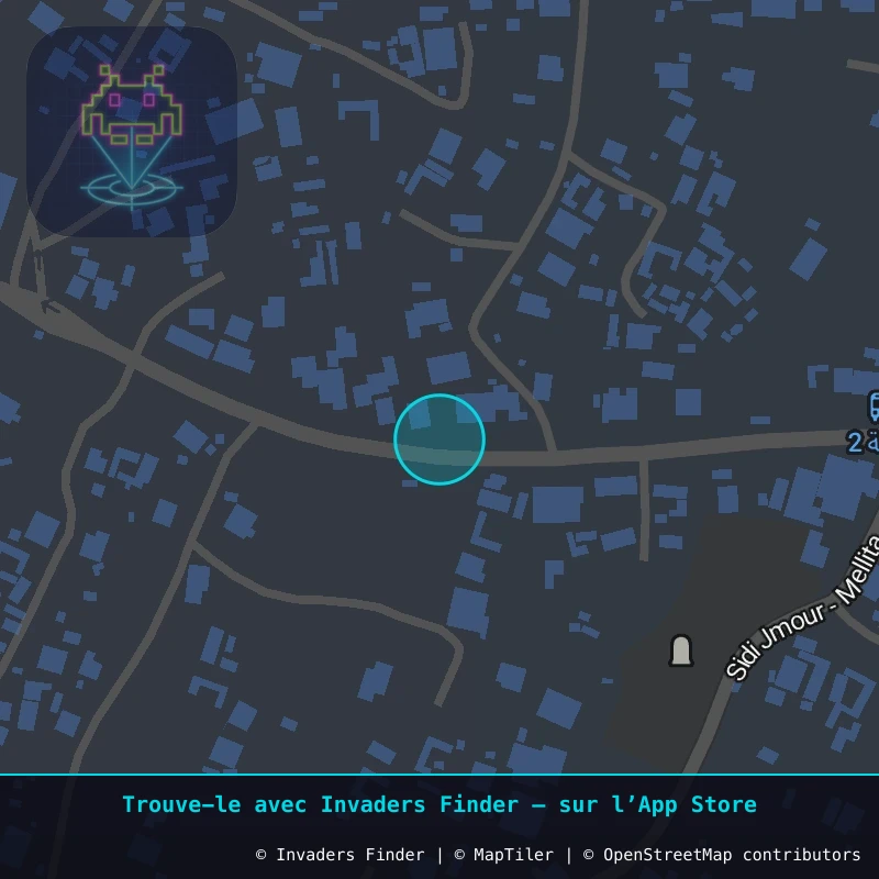 Zone approximative de l'invader DJBA_52, dans le quartier Quartier inconnu, Mellita à Djerba. Emplacement exact disponible dans l'app Invaders Finder.
