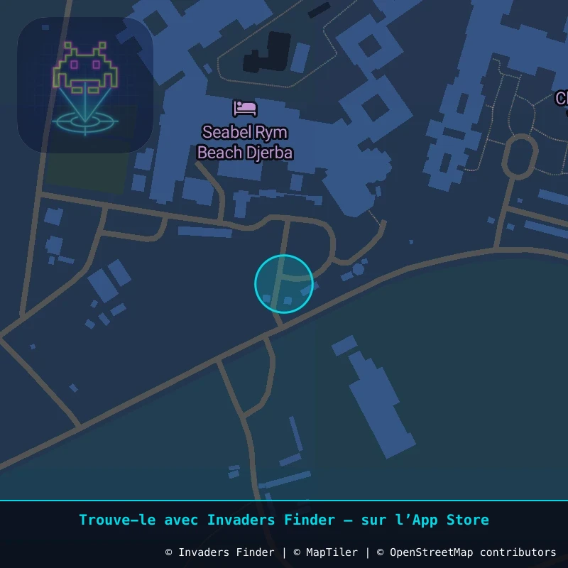 Zone approximative de l'invader DJBA_54, dans le quartier Zone touristique de Taguermess à Djerba. Emplacement exact disponible dans l'app Invaders Finder.