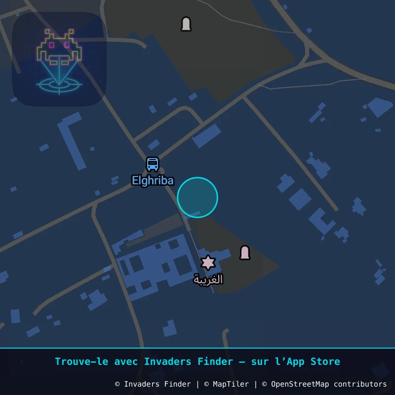 Zone approximative de l'invader DJBA_57, dans le quartier Erriadh à Djerba. Emplacement exact disponible dans l'app Invaders Finder.
