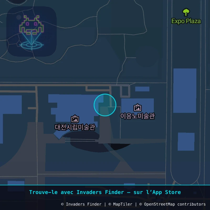 Zone approximative de l'invader DJN_01, dans le quartier Manyeondong, Daejeon à Daejeon. Emplacement exact disponible dans l'app Invaders Finder.