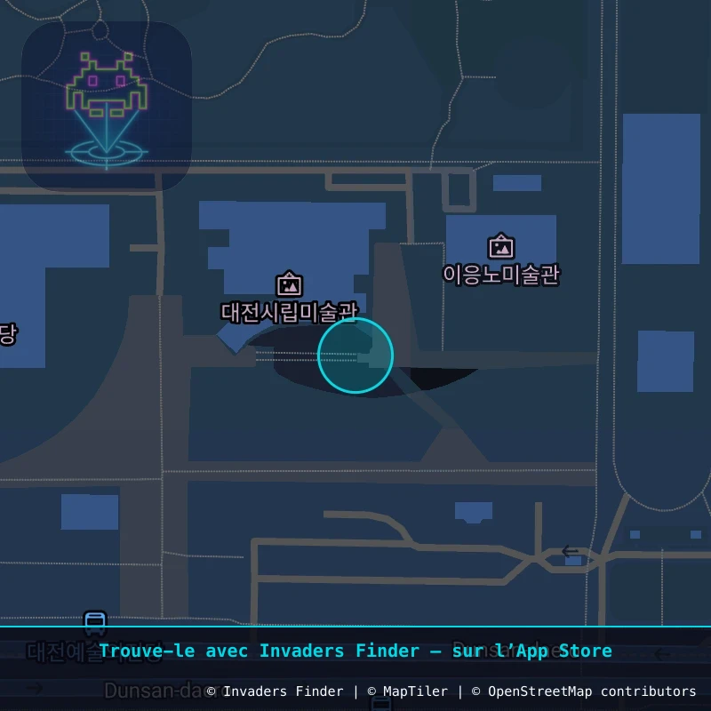 Zone approximative de l'invader DJN_02, dans le quartier Manyeondong, Daejeon à Daejeon. Emplacement exact disponible dans l'app Invaders Finder.