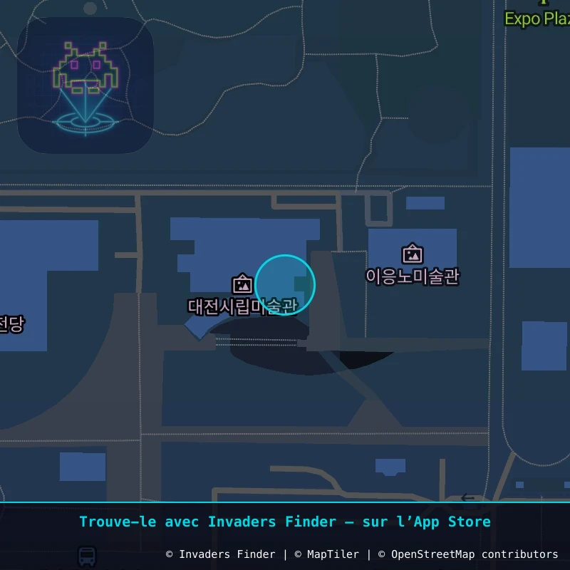 Zone approximative de l'invader DJN_04, dans le quartier Manyeondong, Daejeon à Daejeon. Emplacement exact disponible dans l'app Invaders Finder.