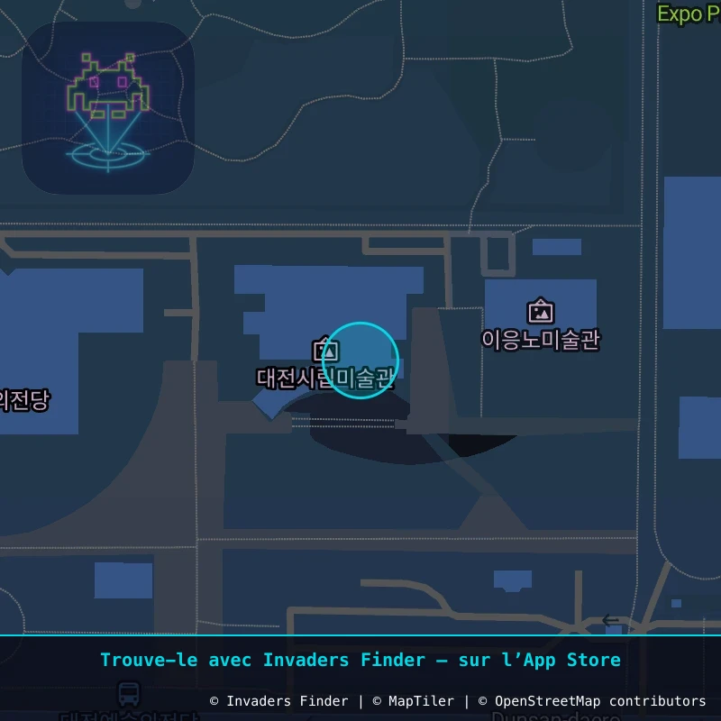 Zone approximative de l'invader DJN_05, dans le quartier Manyeondong, Daejeon à Daejeon. Emplacement exact disponible dans l'app Invaders Finder.
