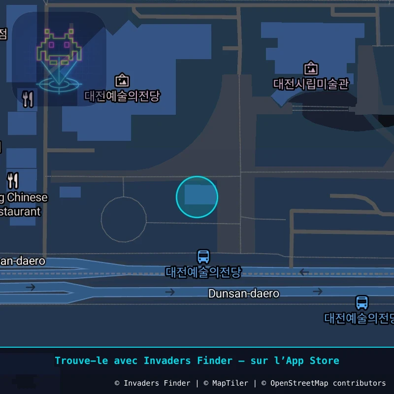 Zone approximative de l'invader DJN_09, dans le quartier Manyeondong, Daejeon à Daejeon. Emplacement exact disponible dans l'app Invaders Finder.