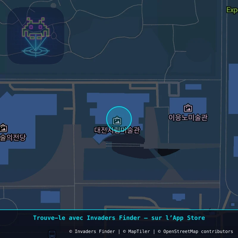 Zone approximative de l'invader DJN_11, dans le quartier Manyeondong, Daejeon à Daejeon. Emplacement exact disponible dans l'app Invaders Finder.