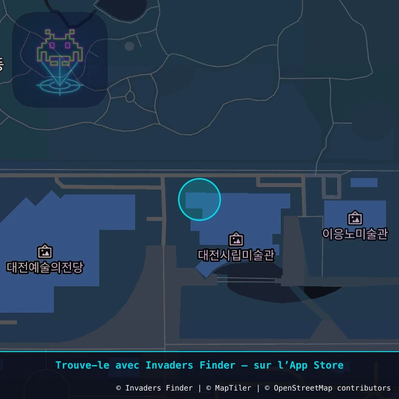Zone approximative de l'invader DJN_15, dans le quartier Manyeondong, Daejeon à Daejeon. Emplacement exact disponible dans l'app Invaders Finder.