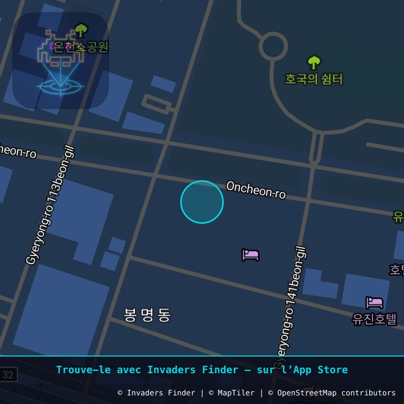 Zone approximative de l'invader DJN_23, dans le quartier Gung-dong, Daejeon à Daejeon. Emplacement exact disponible dans l'app Invaders Finder.