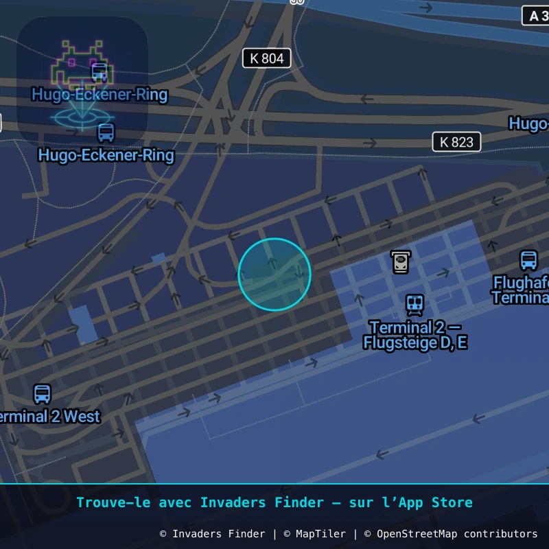 Zone approximative de l'invader FKF_02, dans le quartier Aéroport, Francfort-sur-le-Main à Francfort. Emplacement exact disponible dans l'app Invaders Finder.