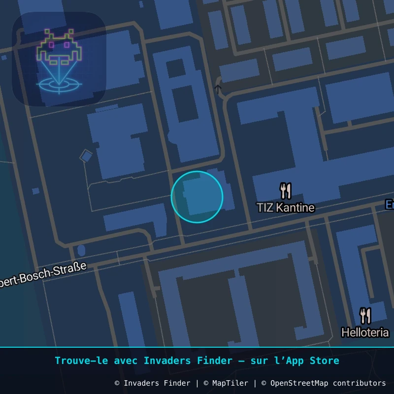 Zone approximative de l'invader FKF_07, dans le quartier Waldkolonie, Darmstadt-Nord à Francfort. Emplacement exact disponible dans l'app Invaders Finder.