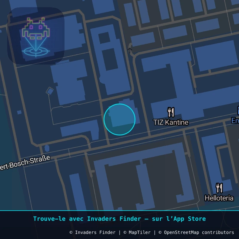 Zone approximative de l'invader FKF_08, dans le quartier Waldkolonie, Darmstadt-Nord à Francfort. Emplacement exact disponible dans l'app Invaders Finder.