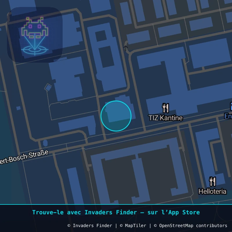 Zone approximative de l'invader FKF_09, dans le quartier Waldkolonie, Darmstadt-Nord à Francfort. Emplacement exact disponible dans l'app Invaders Finder.