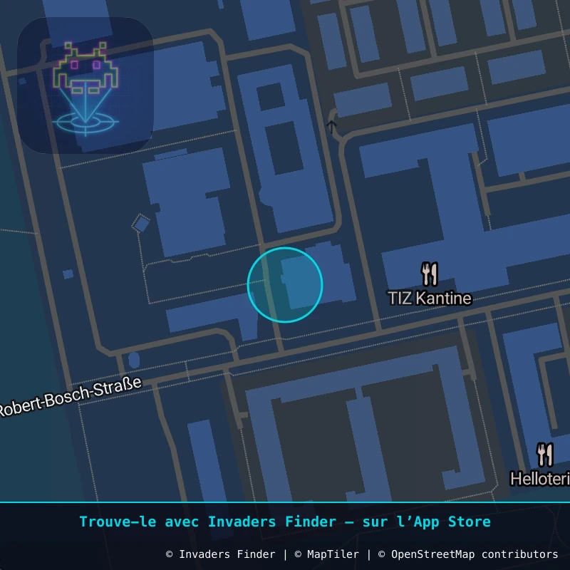 Zone approximative de l'invader FKF_12, dans le quartier Waldkolonie, Darmstadt-Nord à Francfort. Emplacement exact disponible dans l'app Invaders Finder.