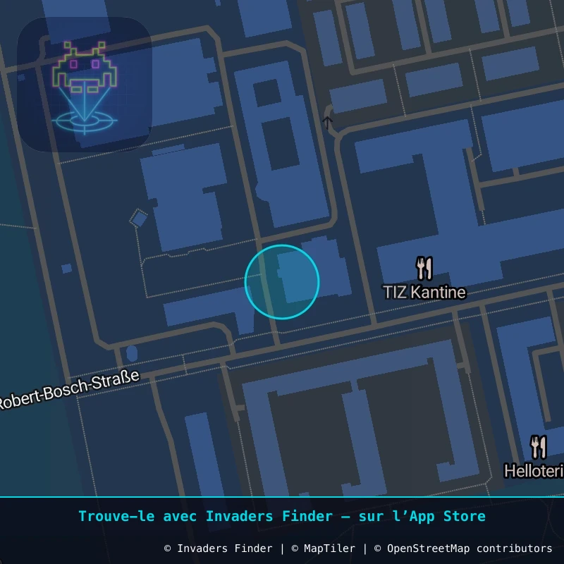 Zone approximative de l'invader FKF_13, dans le quartier Waldkolonie, Darmstadt-Nord à Francfort. Emplacement exact disponible dans l'app Invaders Finder.