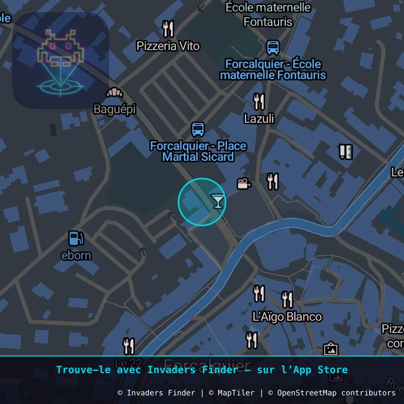 Zone approximative de l'invader FRQ_04, dans le quartier Centre-ville, Forcalquier à Forcalquier. Emplacement exact disponible dans l'app Invaders Finder.