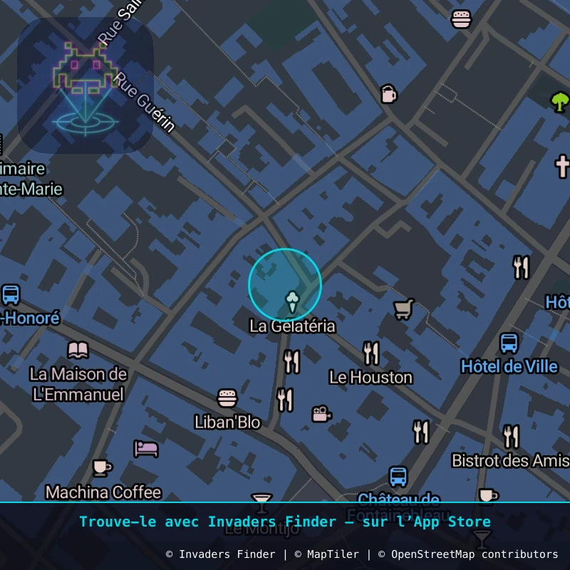 Zone approximative de l'invader FTBL_07, dans le quartier Étape, Fontainebleau à Fontainebleau. Emplacement exact disponible dans l'app Invaders Finder.