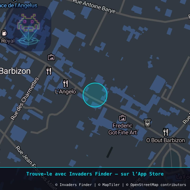 Zone approximative de l'invader FTBL_10, dans le quartier Centre-ville, Barbizon à Fontainebleau. Emplacement exact disponible dans l'app Invaders Finder.