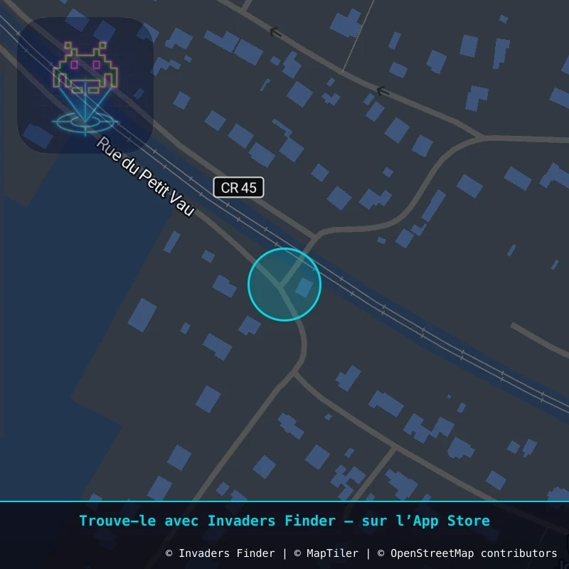 Zone approximative de l'invader FTBL_21, dans le quartier Bois-le-Roi à Fontainebleau. Emplacement exact disponible dans l'app Invaders Finder.