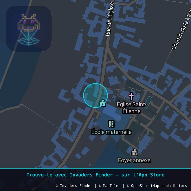 Zone approximative de l'invader FTBL_25, dans le quartier Villiers-sous-Grez à Fontainebleau. Emplacement exact disponible dans l'app Invaders Finder.
