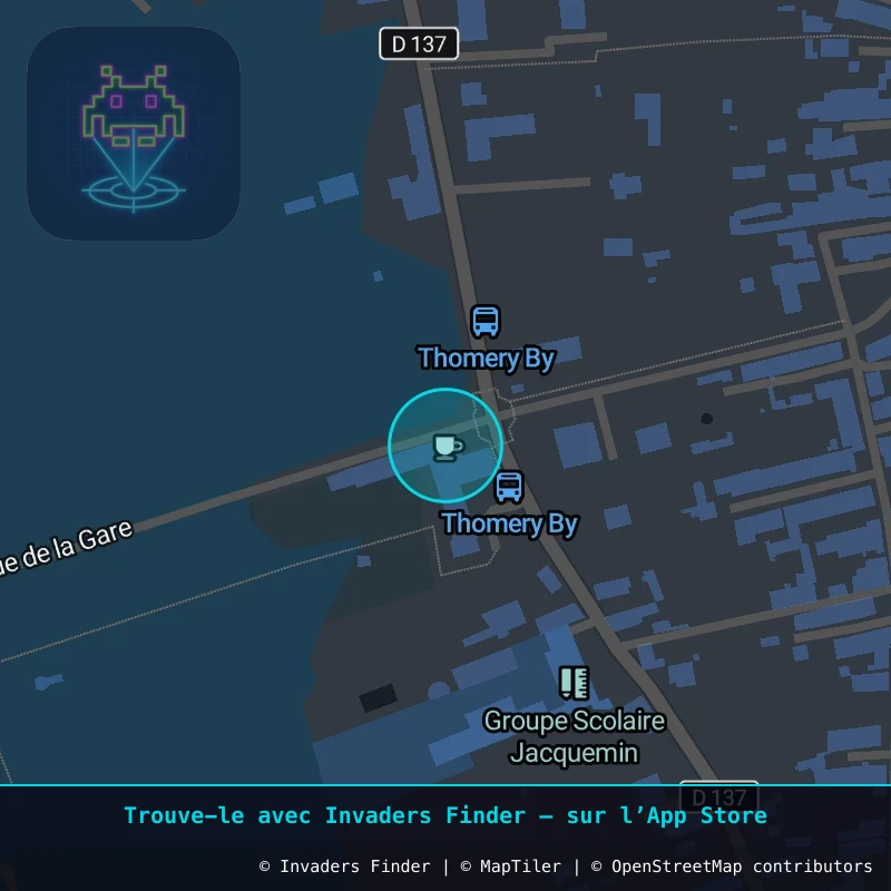 Zone approximative de l'invader FTBL_29, dans le quartier Veneux-les-Sablons à Fontainebleau. Emplacement exact disponible dans l'app Invaders Finder.