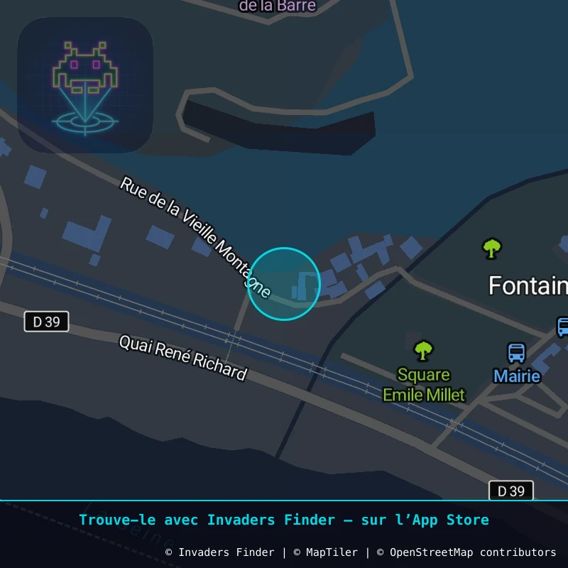 Zone approximative de l'invader FTBL_30, dans le quartier Centre-ville, Fontaine-le-Port à Fontainebleau. Emplacement exact disponible dans l'app Invaders Finder.