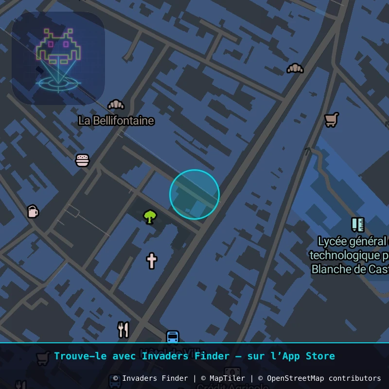 Zone approximative de l'invader FTBL_44, dans le quartier Étape, Fontainebleau à Fontainebleau. Emplacement exact disponible dans l'app Invaders Finder.