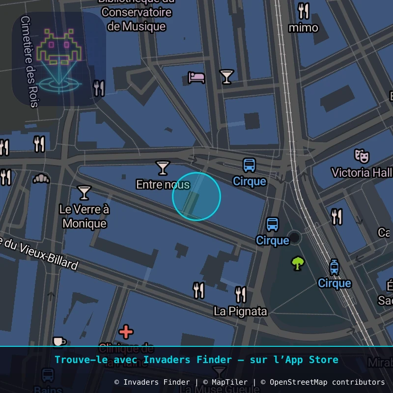 Zone approximative de l'invader GNV_04, dans le quartier Jonction, Genève à Genève. Emplacement exact disponible dans l'app Invaders Finder.