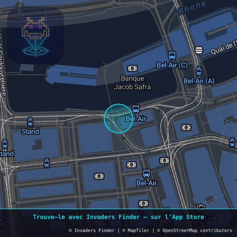 Zone approximative de l'invader GNV_07, dans le quartier Jonction, Genève à Genève. Emplacement exact disponible dans l'app Invaders Finder.