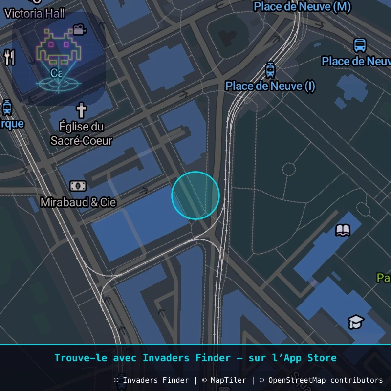 Zone approximative de l'invader GNV_08, dans le quartier Jonction, Genève à Genève. Emplacement exact disponible dans l'app Invaders Finder.