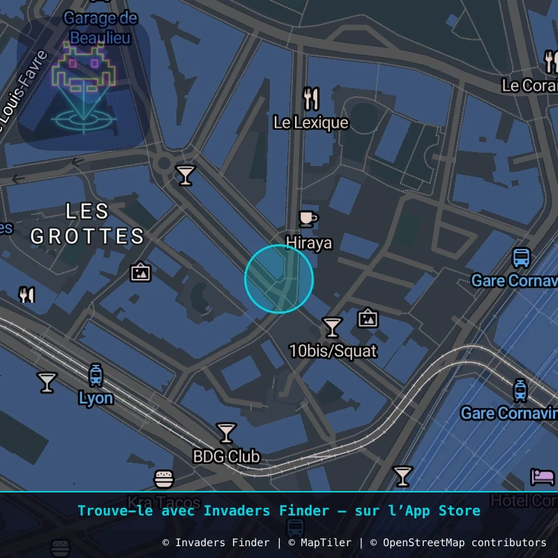 Zone approximative de l'invader GNV_10, dans le quartier Jonction, Genève à Genève. Emplacement exact disponible dans l'app Invaders Finder.