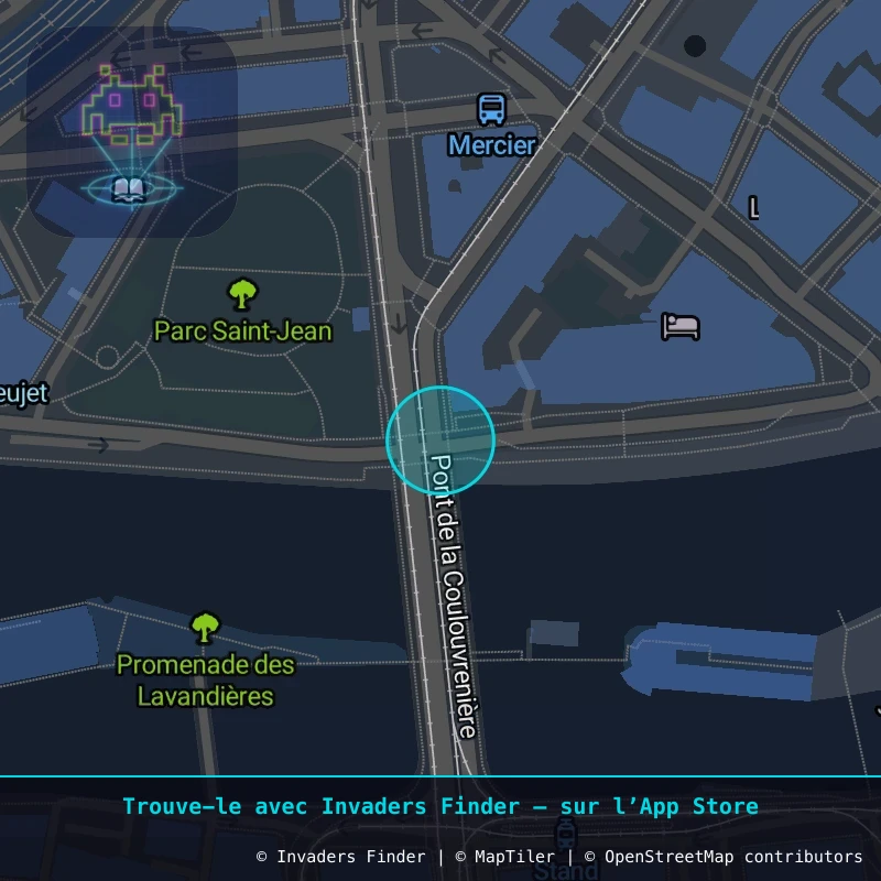 Zone approximative de l'invader GNV_14, dans le quartier Jonction, Genève à Genève. Emplacement exact disponible dans l'app Invaders Finder.