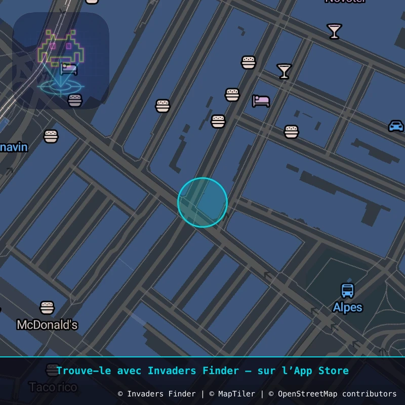 Zone approximative de l'invader GNV_16, dans le quartier Jonction, Genève à Genève. Emplacement exact disponible dans l'app Invaders Finder.
