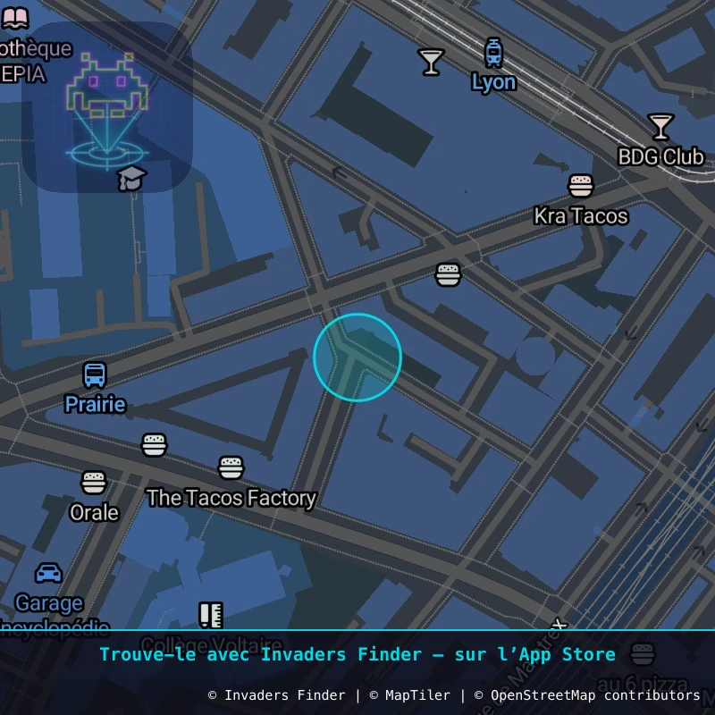 Zone approximative de l'invader GNV_24, dans le quartier Jonction, Genève à Genève. Emplacement exact disponible dans l'app Invaders Finder.
