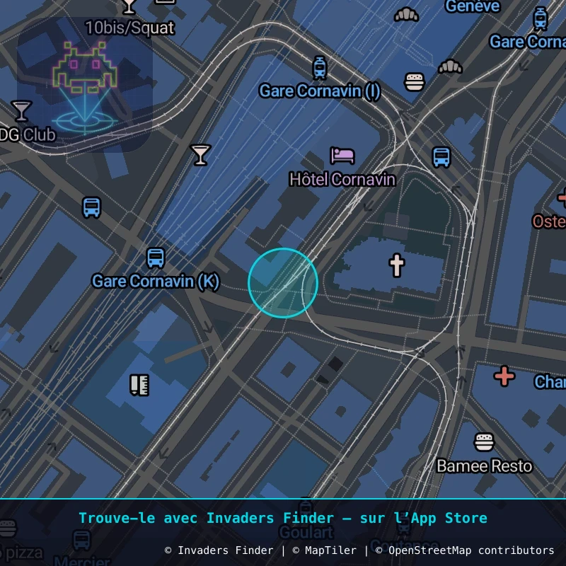 Zone approximative de l'invader GNV_25, dans le quartier Jonction, Genève à Genève. Emplacement exact disponible dans l'app Invaders Finder.