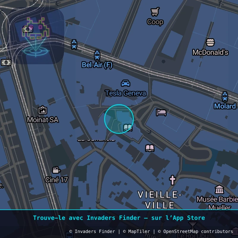 Zone approximative de l'invader GNV_29, dans le quartier Jonction, Genève à Genève. Emplacement exact disponible dans l'app Invaders Finder.