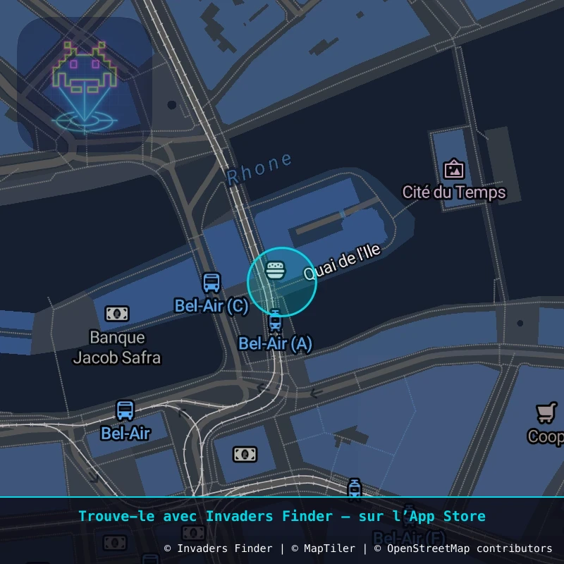 Zone approximative de l'invader GNV_31, dans le quartier Jonction, Genève à Genève. Emplacement exact disponible dans l'app Invaders Finder.