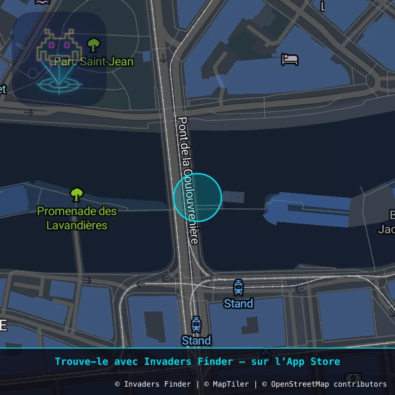 Zone approximative de l'invader GNV_32, dans le quartier Jonction, Genève à Genève. Emplacement exact disponible dans l'app Invaders Finder.